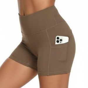 Showity High Waisted Mocha Tummy Control Biker Shorts Plus Size XL Stretch New